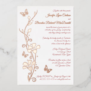 Invitation En Aluminium Fleurs d'or rose, Mariage de papillons