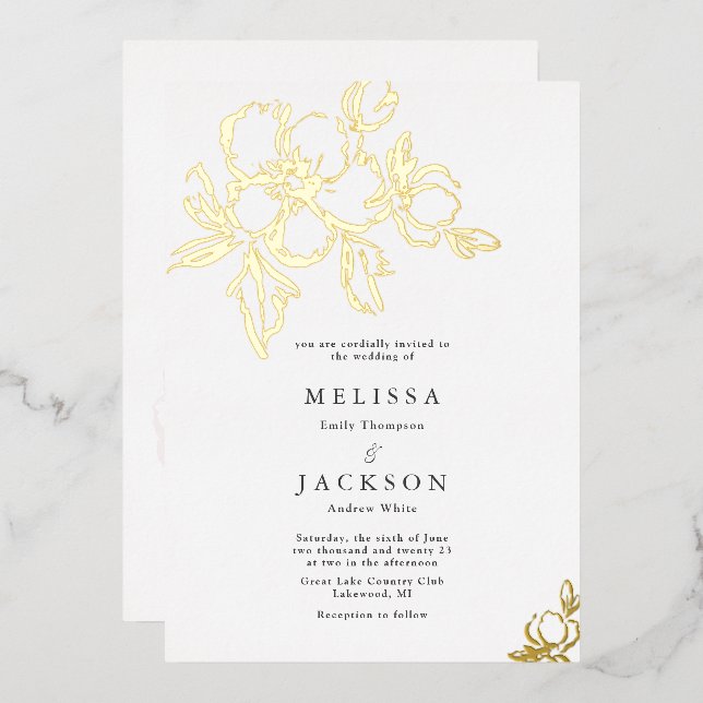 Invitation En Aluminium Fleurs élégantes de mariage (Recto/Verso)
