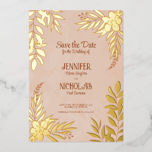Invitation En Aluminium Fleurs élégantes et ornements Feuille pour Mariage