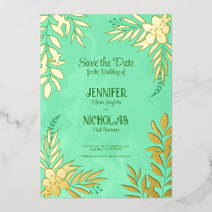 Invitation En Aluminium Fleurs élégantes et ornements Feuille pour Mariage