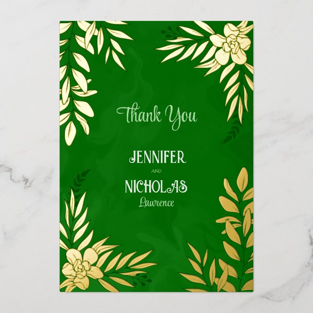 Invitation En Aluminium Fleurs élégantes et ornements Feuille pour Mariage (Recto)