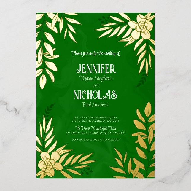 Invitation En Aluminium Fleurs élégantes et ornements Feuille pour Mariage (Recto)