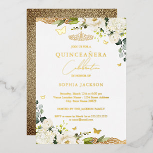 Invitation En Aluminium Fleurs en or en dentelle Quinceanera 15e anniversa