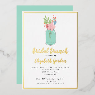 Invitation En Aluminium Fleurs en pot Mason pour déjeuner de mariage en or
