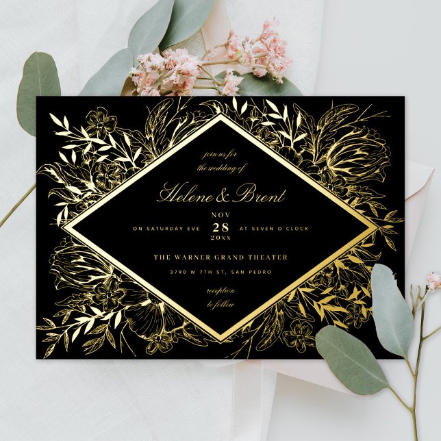 Invitation En Aluminium Fleurs esquissées Diamant Jardin Romantique Champa (Créateur téléchargé)