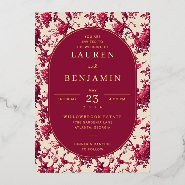 Invitation En Aluminium Fleurs romantiques marron (Recto)