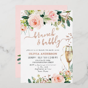 Invitation En Aluminium Fleurs Rose Blush Aquarelle Brunch de Mariage Or