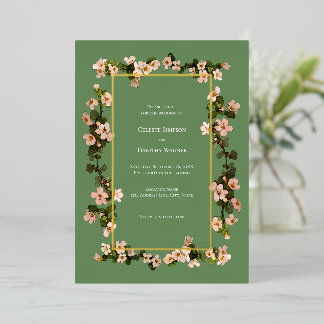 Invitation En Aluminium Fleurs Rose Poussiéreux - Sauge - Cadre Métal Mari
