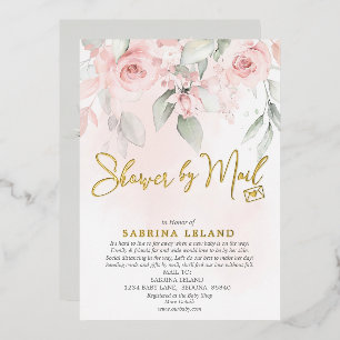 Invitation En Aluminium Fleurs roses blush vintage sous la douche par la p