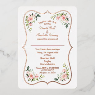 Invitation En Aluminium Fleurs Roses Charmantes Cadre Rose Gold Mariage