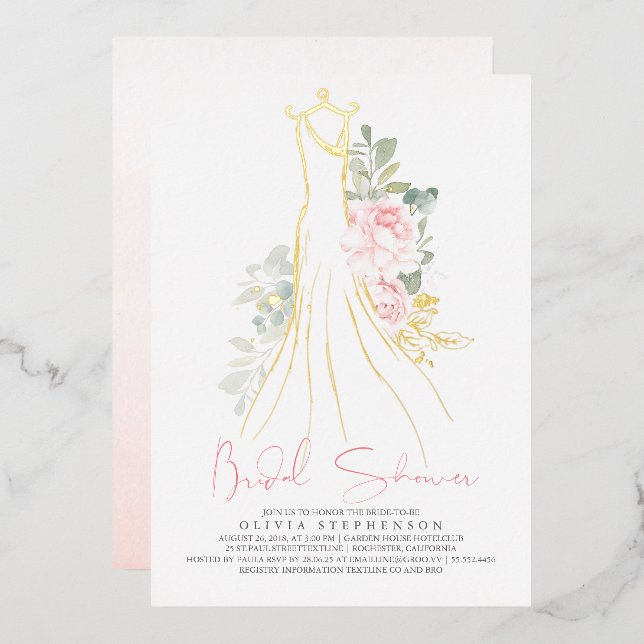 Invitation En Aluminium Fleurs roses élégantes Fête des mariées de verdure (Recto/Verso)