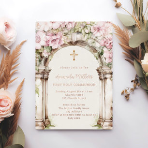 Invitation En Aluminium Fleurs roses en arche beige rose gold pour la Prem
