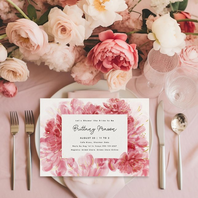 Invitation En Aluminium Fleurs roses mariage Gold (Créateur téléchargé)