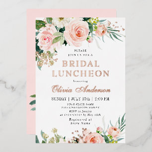 Invitation En Aluminium Fleurs roses rousses Aquarelle Bridal LUNCHEON Gol