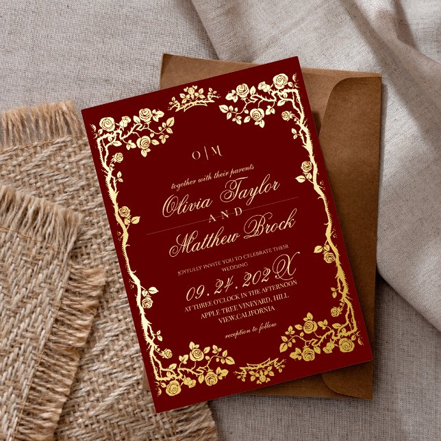 Invitation En Aluminium Fleurs Roses Royal Red Gold Le Mariage de (Créateur téléchargé)