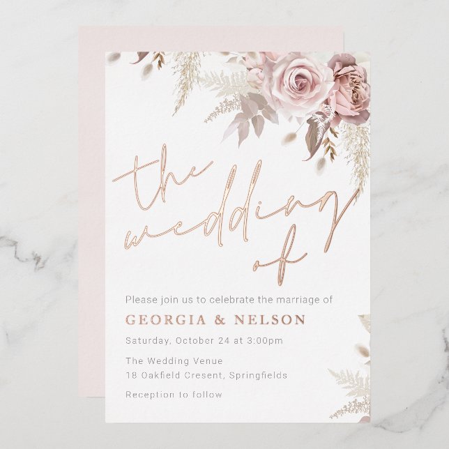 Invitation En Aluminium Fleurs rousses Le Mariage de Rose Gold Real (Recto/Verso)