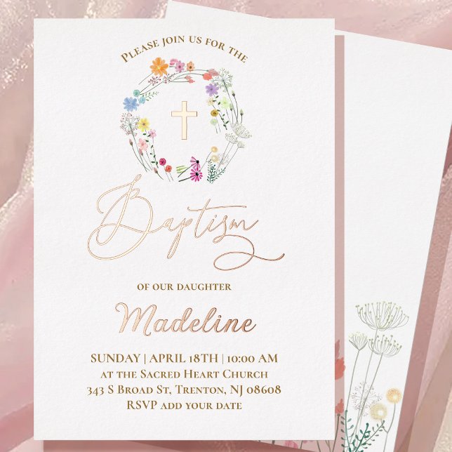 Invitation En Aluminium fleurs sauvages | Baptême bébé fille (Créateur téléchargé)