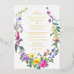 Invitation En Aluminium Fleurs Sauvages Colorées de Prairie Jardin d'Herbe
