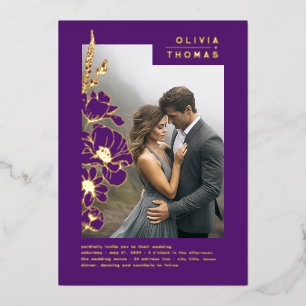 Invitation En Aluminium Fleurs Sauvages Élégant Romantique Mariage Photo V