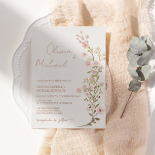 Invitation En Aluminium Fleurs sauvages florales roses Jardin Mariage Or r