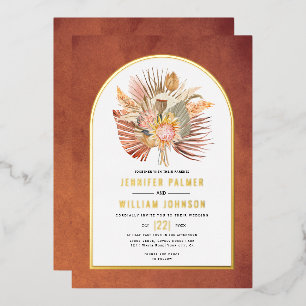 Invitation En Aluminium Fleurs séchées pampas herbe terre cuite or mariage