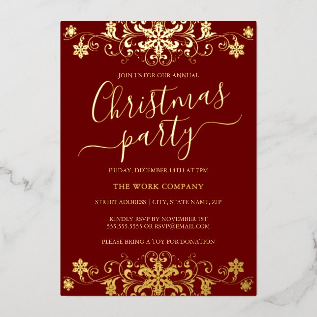 Invitation En Aluminium Flocon de neige à neige rouge Fête de Noël d'entre (Recto)