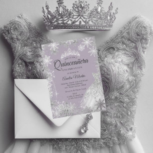 Invitation En Aluminium Flocon de neige argenté violet hiver Quinceanera
