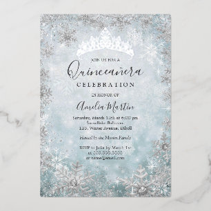 Invitation En Aluminium Flocon de neige bleu Silver Quinceanera
