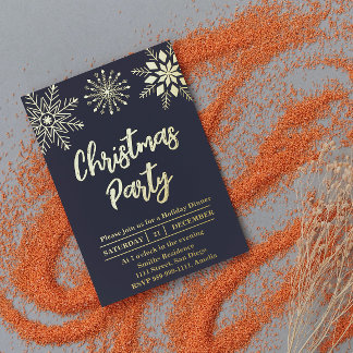 Invitation En Aluminium Flocon de neige de fête de Noël Or Bleu Moderne