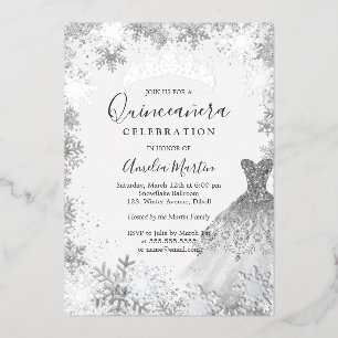 Invitation En Aluminium Flocon de neige d'hiver Quinceanera Argentée