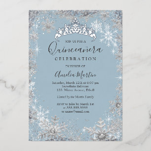 Invitation En Aluminium Flocon de neige Dusty Blue Silver Quinceanera