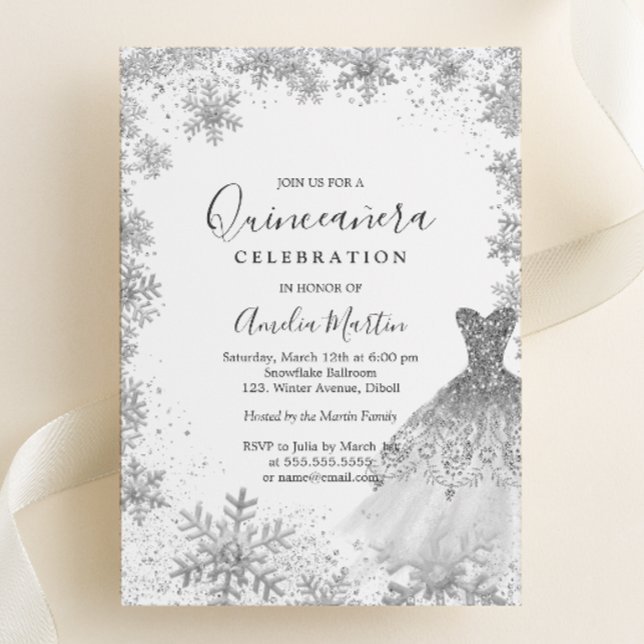 Invitation En Aluminium Flocon de neige en hiver Quinceanera (Créateur téléchargé)