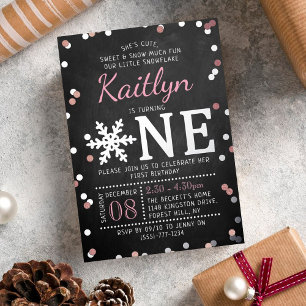 Invitation En Aluminium Flocon de neige Hiver Tableau 1er Anniversaire Rée