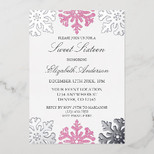 Invitation En Aluminium Flocon de neige rose argent Sweet hiver 16
