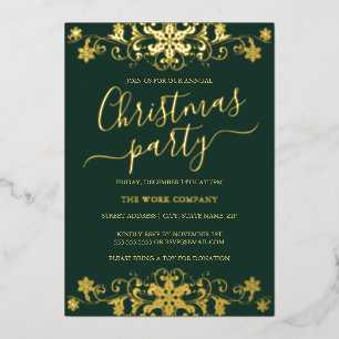 Invitation En Aluminium Flocon de neige vert Fête de Noël d'entreprise