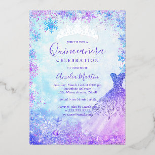 Invitation En Aluminium Flocon d'hiver Violet Rose Bleu Quinceanera Feuill