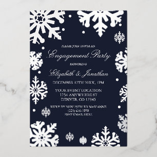 Invitation En Aluminium Flocons de neige bleu marine Fête de fiançailles d