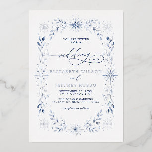 Invitation En Aluminium Flocons de neige élégants Monogramme Mariage d'hiv