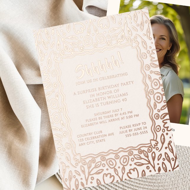 Invitation En Aluminium Floral 40e Photo personnalisée Anniversaire surpre (Créateur téléchargé)