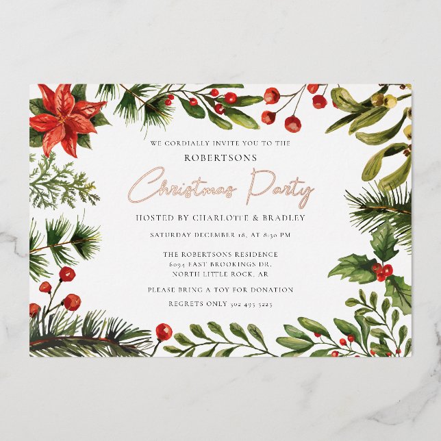 Invitation En Aluminium Floral Aquarelle Noël Rose Gold (Recto)