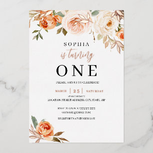 Invitation En Aluminium Floral Automne Fille 1er anniversaire