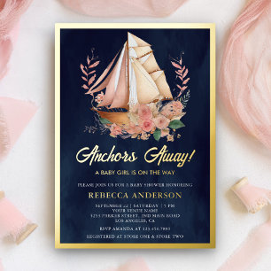 Invitation En Aluminium Floral Bateau Nautical Girl Baby shower Marine Gol