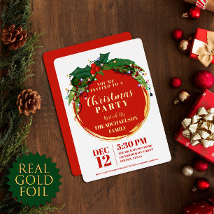 Invitation En Aluminium Floral Berry Wreath Christmas Lights Gold