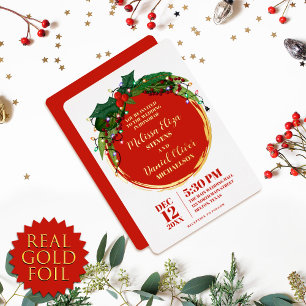 Invitation En Aluminium Floral Berry Wreath Christmas Lights Mariage