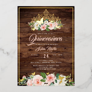 Invitation En Aluminium Floral blanc Tiara Rustique Quinceanera