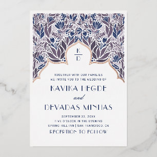 Invitation En Aluminium Floral bleu violet. Mariage de bollywood indien d'