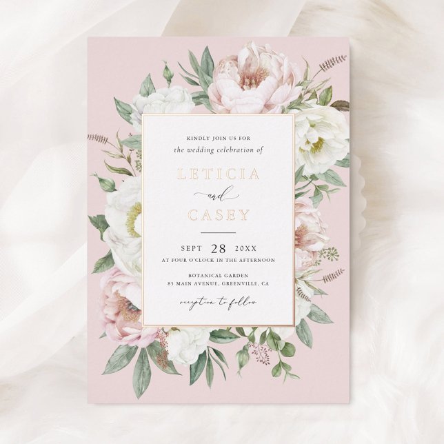 Invitation En Aluminium Floral Blush White Peony Elégant Rose Mariage Foil (Créateur téléchargé)