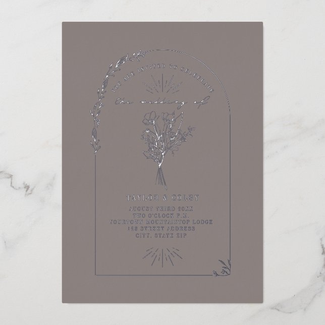 Invitation En Aluminium Floral Bouquet Arch Amethyst Mariage (Recto)