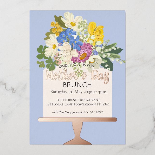 Invitation En Aluminium Floral Bouquet Mother's Day Brunch (Recto)