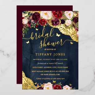 Invitation En Aluminium Floral Burgundy Navy Gold Lace Fête des mariées